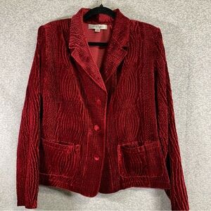 HARVE BENARD Burgundy Textured Velvet 3-Button Blazer Women's Size 10 #939